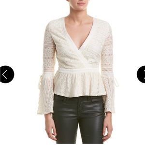 Anthropologie Moon River White Boho Whimsical Crossover Embroidered Lace Top